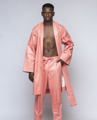 PEACH WAX COVERED LINEN KIMONO SET