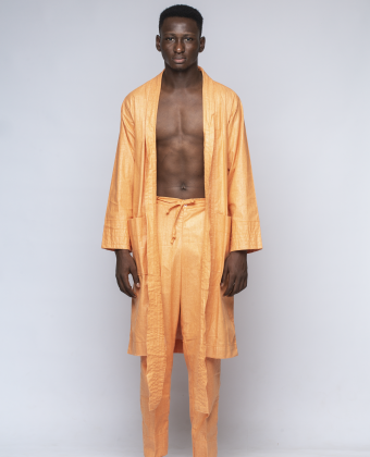 ORANGE WAXED COVERED LINEN KIMONO SET