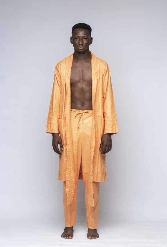 ORANGE WAXED COVERED LINEN KIMONO SET