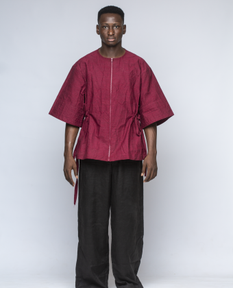 MAROON WAXED COVERED LINEN SMOCK