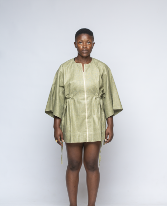 OLIVE GREEN WAXED COVERED LINEN SMOCK