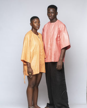 ORANGE AND PEACH WAXED COVERED LINEN SMOCK (EACH)