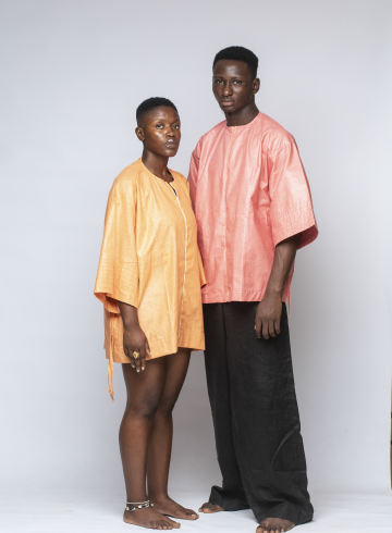 ORANGE AND PEACH WAXED COVERED LINEN SMOCK (EACH)