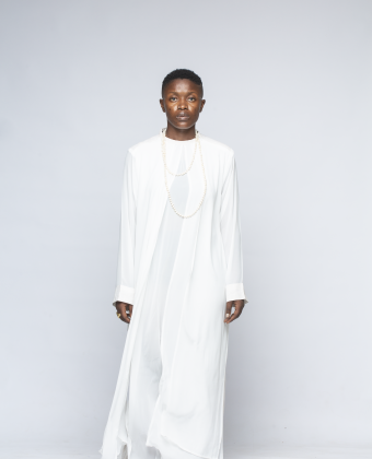 WHITE CHIFFON AND LINEN MIXED TRIPLED LAYERED KAFTAN