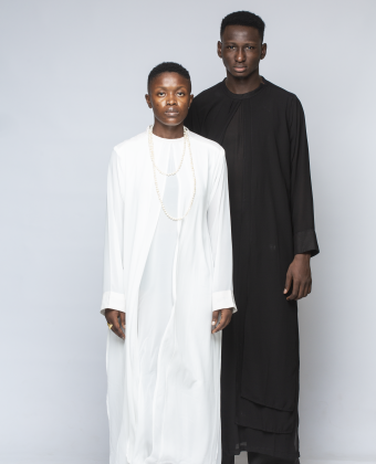 BLACK AND WHITE CHIFFON AND LINEN MIXED TRIPLED LAYERED KAFTAN(EACH)