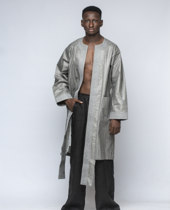 GREY PATCH WORK LINEN KIMONO